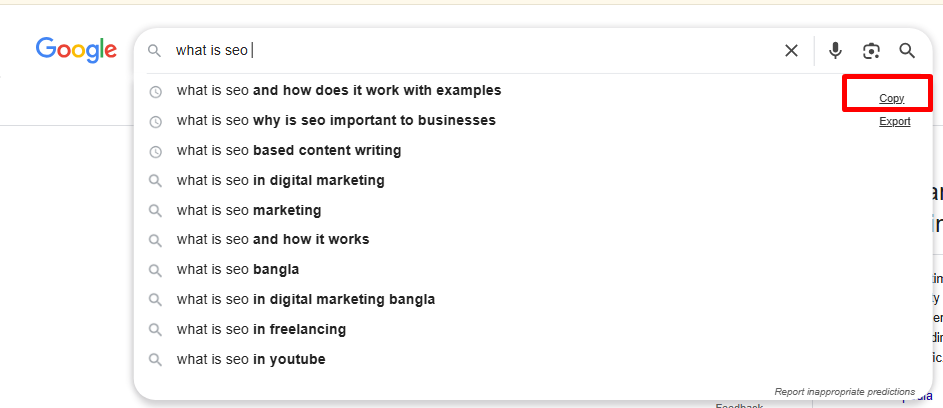 Google Search Suggestions keywords