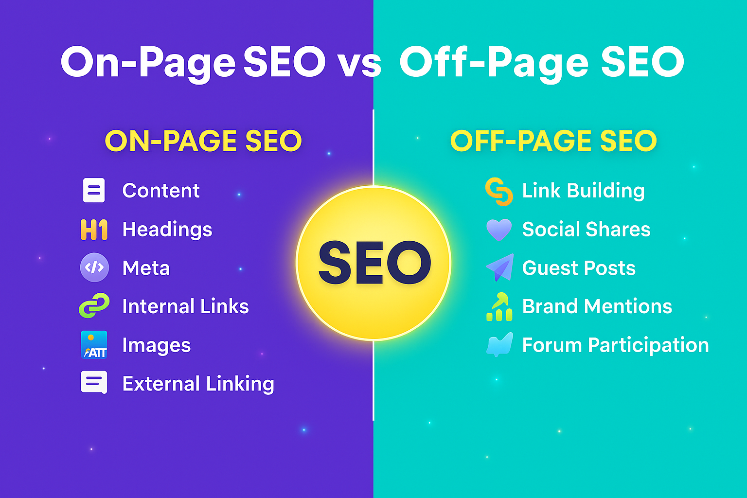 difference between on page and off page seo with example
